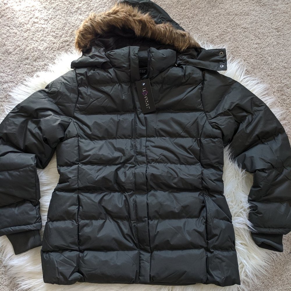 Womens Puffer Coat Warm Olive L U2Wear - Picture 1 of 8